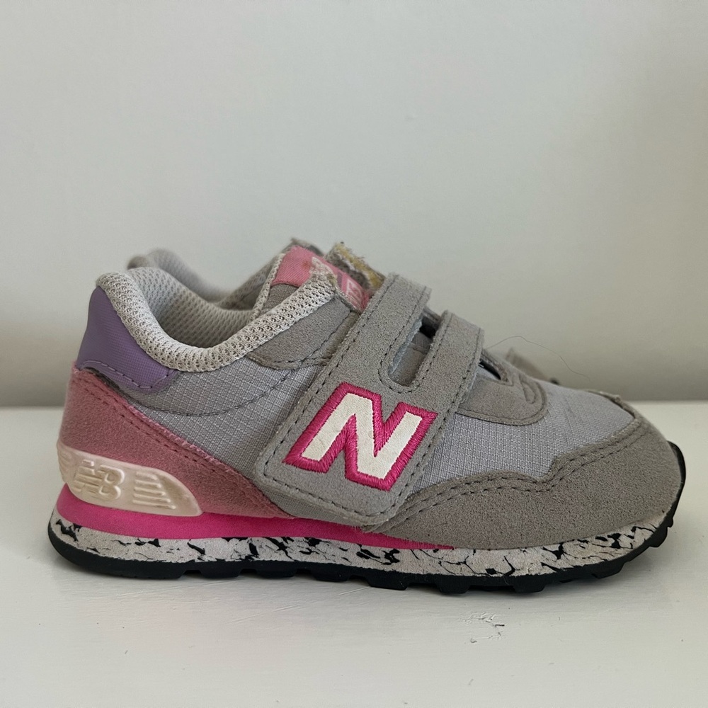 New Balance Kids' Gray and Pink Velcro Sneakers